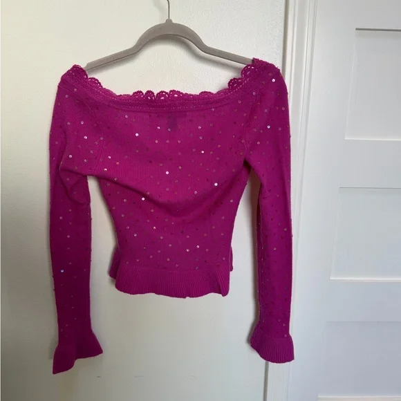 100% Cashmere Laundry By Shelli Segal Fuchsia V-Neck Sweater - Picture 3 of 7